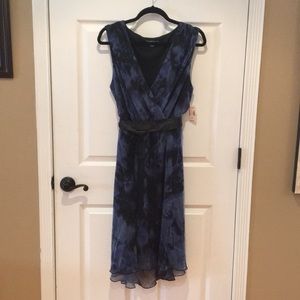 Blue and Black Flirty V-Neck Cocktail Dress